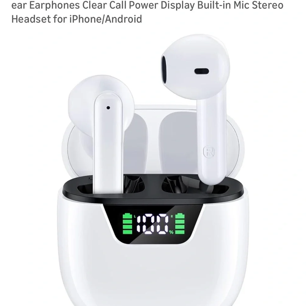 White Wireless ear buds with Digital Display Charging Case NWOT